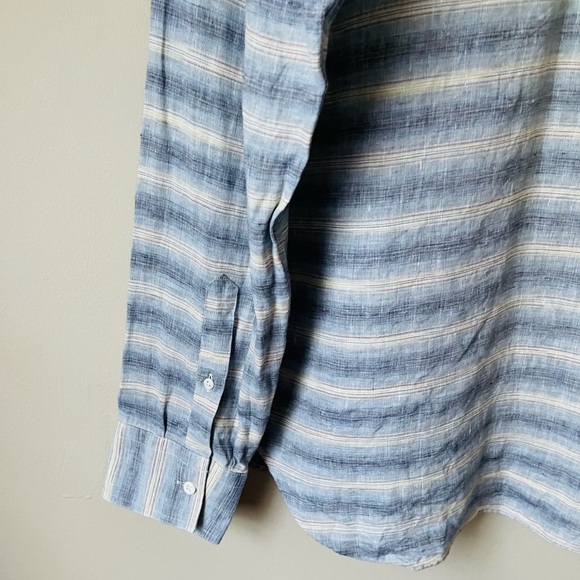 Billy Reid Blue Striped Linen Blend Long Sleeve Button Up Shirt - Picture 9 of 12